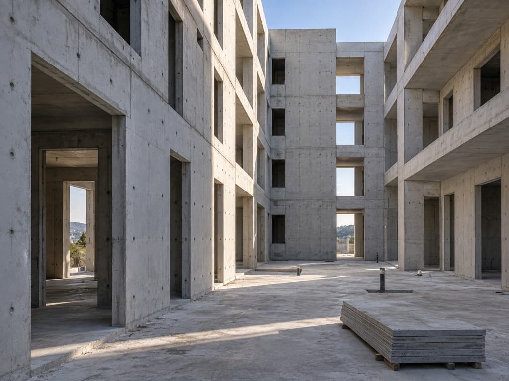 Condomínio multifamiliar em obra com paredes de concreto